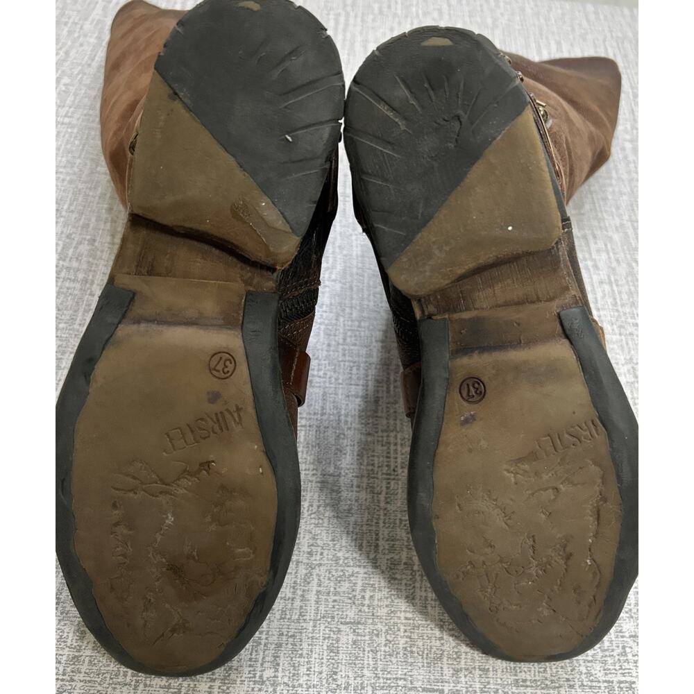 AS 98 Airstep Italian Zipper Boho Biker Brown Distressed Riding Boots 37/ 7 - Picture 7 of 16